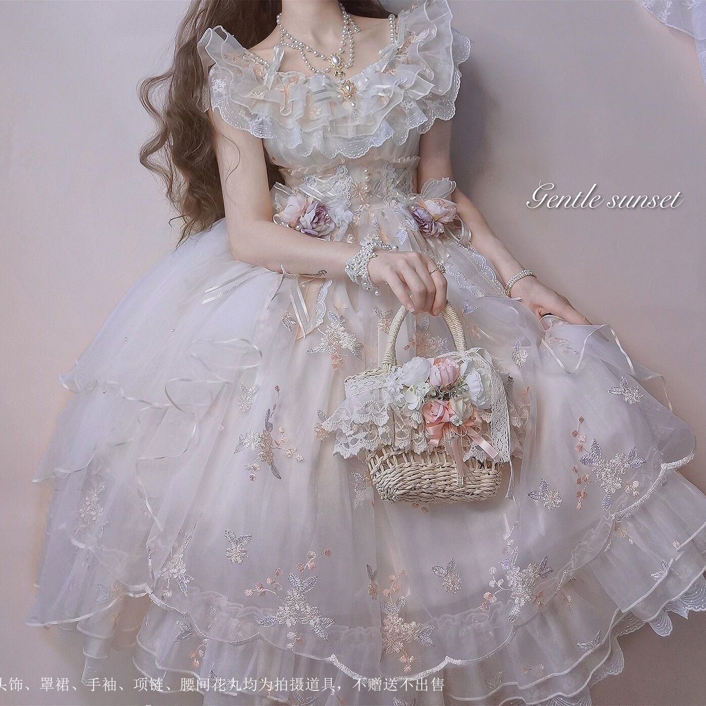 ロリータスカート花神 JSK メイド服コスプレマルチスタイルセットロリータメイド可愛いワンピーススカート刺繍 夏
