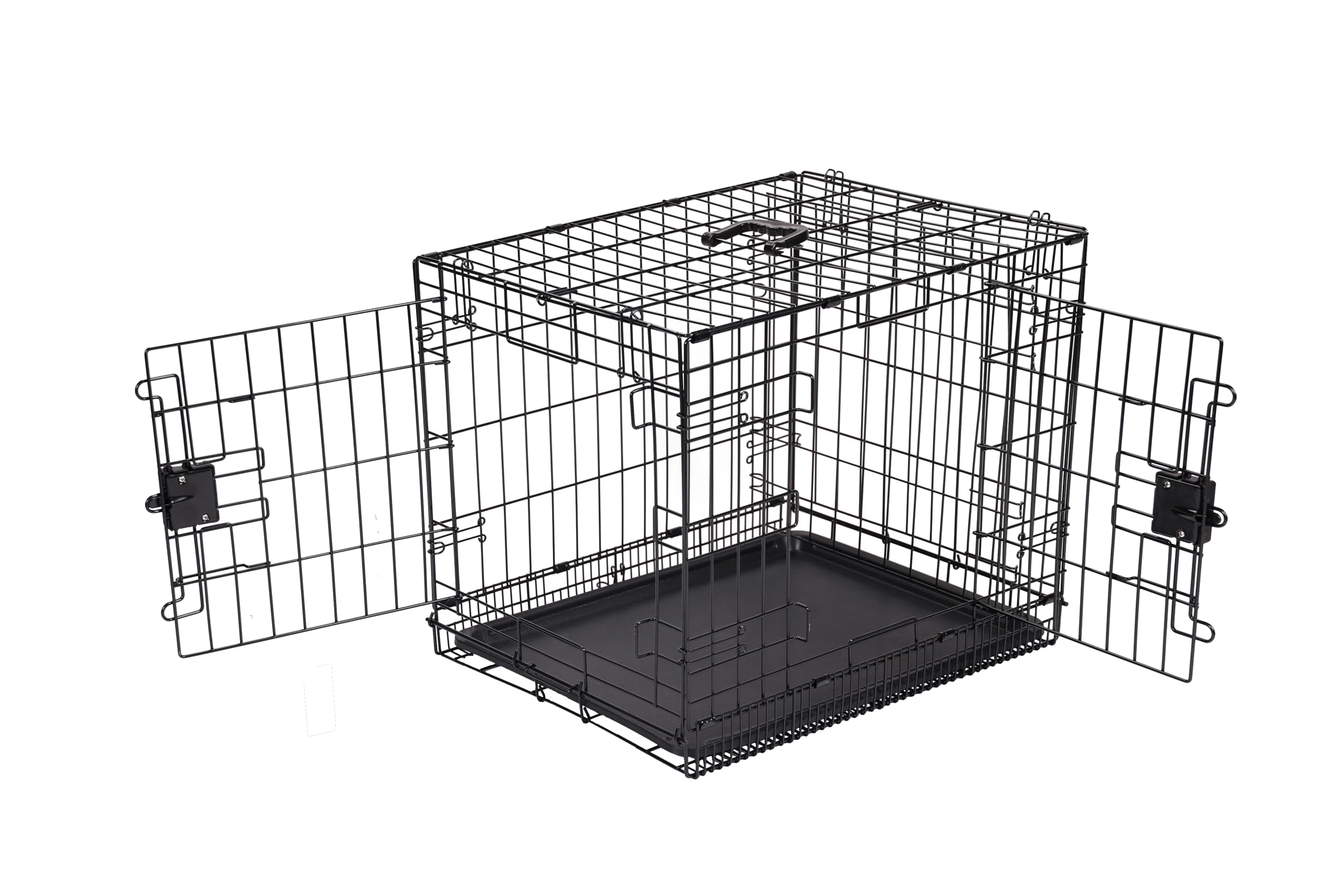 Amazonベーシック 犬 ペットケージ 折り畳み式 トレー付き ダブルドア 76 cm x 48 cm x 53 cm ブラック