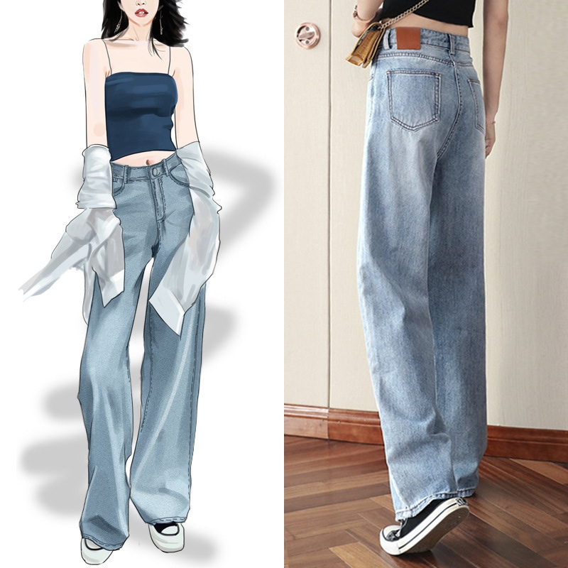 2025 夏の新ワイドレッグジーンズ女性のハイウエストスリムストレートパンツカジュアルコットンジーンズ女性 5,036円