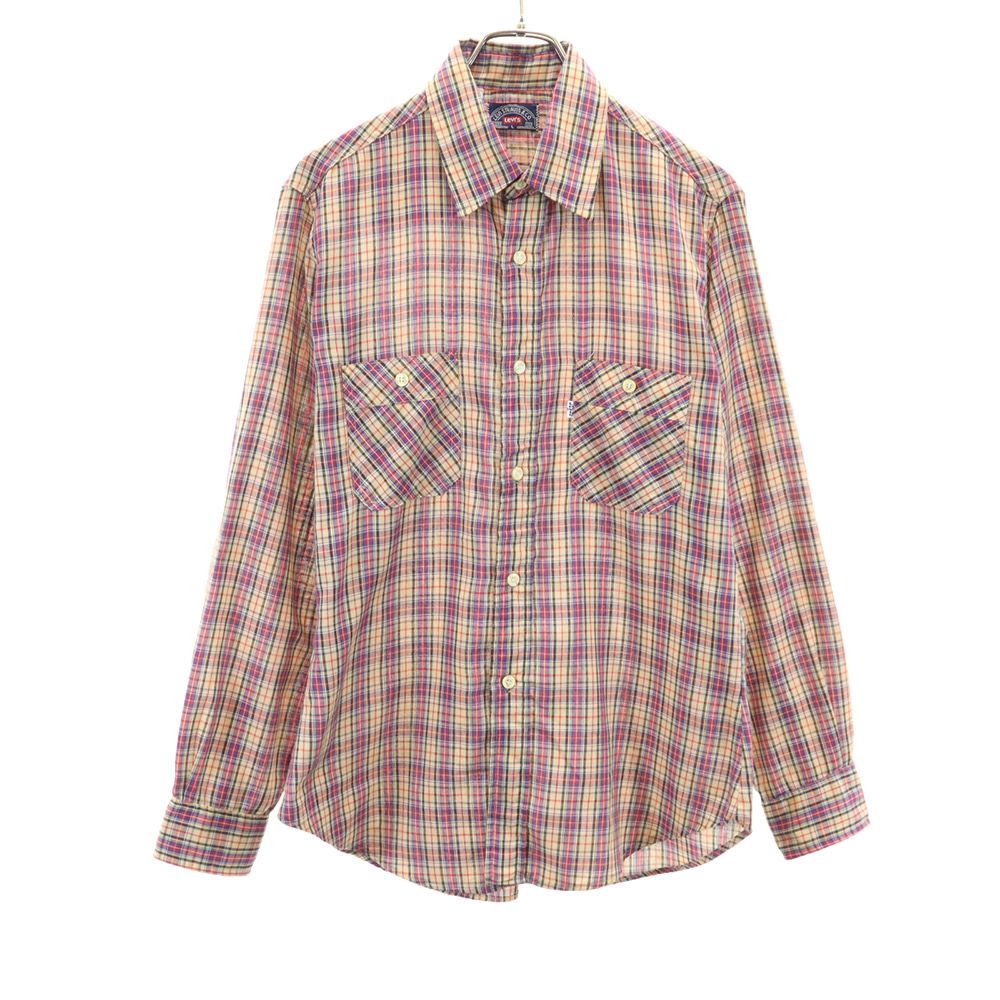 リーバイストラウス 70s USA製 ヴィンテージ チェック柄 長袖 シャツ L ブラウン系 Levi Strauss & Co メンズ