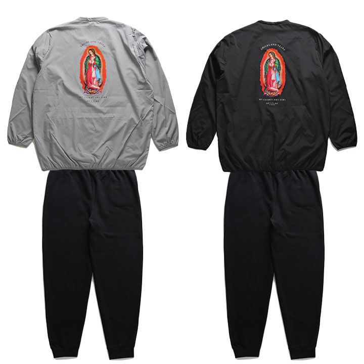 ACE FLAG 上下セット 長袖 メンズ グレー/黒 大きいサイズ エースフラッグ セットアップ ブルゾン ピステ ナイロン アウター 上下 マリア 聖母マリア
