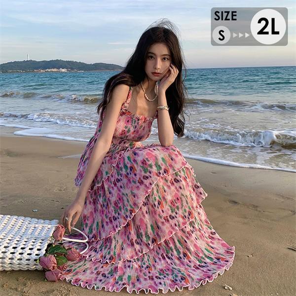 リゾートワンピース レディース サマードレス 夏ワンピ ロング おしゃれ ファッション 春夏 カジュアル 花柄 体型カバー ゆったり ハワイ 旅行用 大人