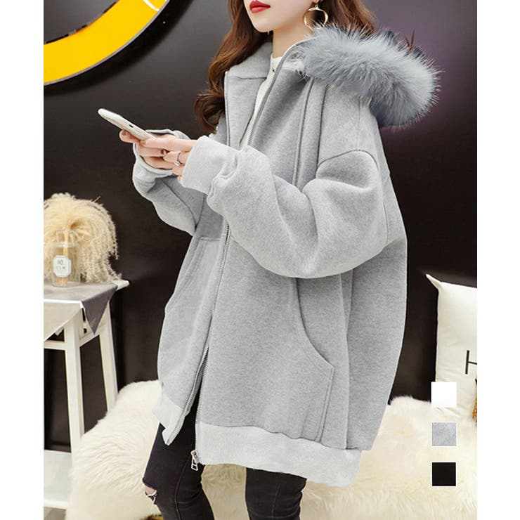 裏微起毛パーカージップアップ レディース トップス