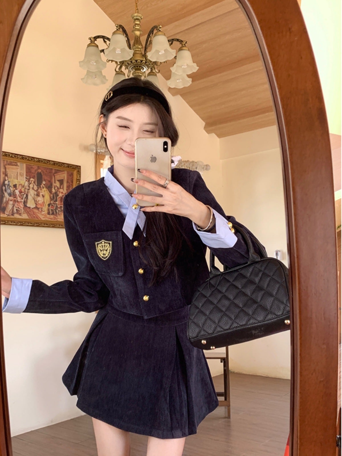 秋冬 2点セット アウター コーデュロイスーツ フェイクツーピーストップス+ミニスカート羽織り高校生長袖レトロきれいめカジュアルシルエット韓国学生通学OL通勤ファッション系フェミニンコート丈フレンチ