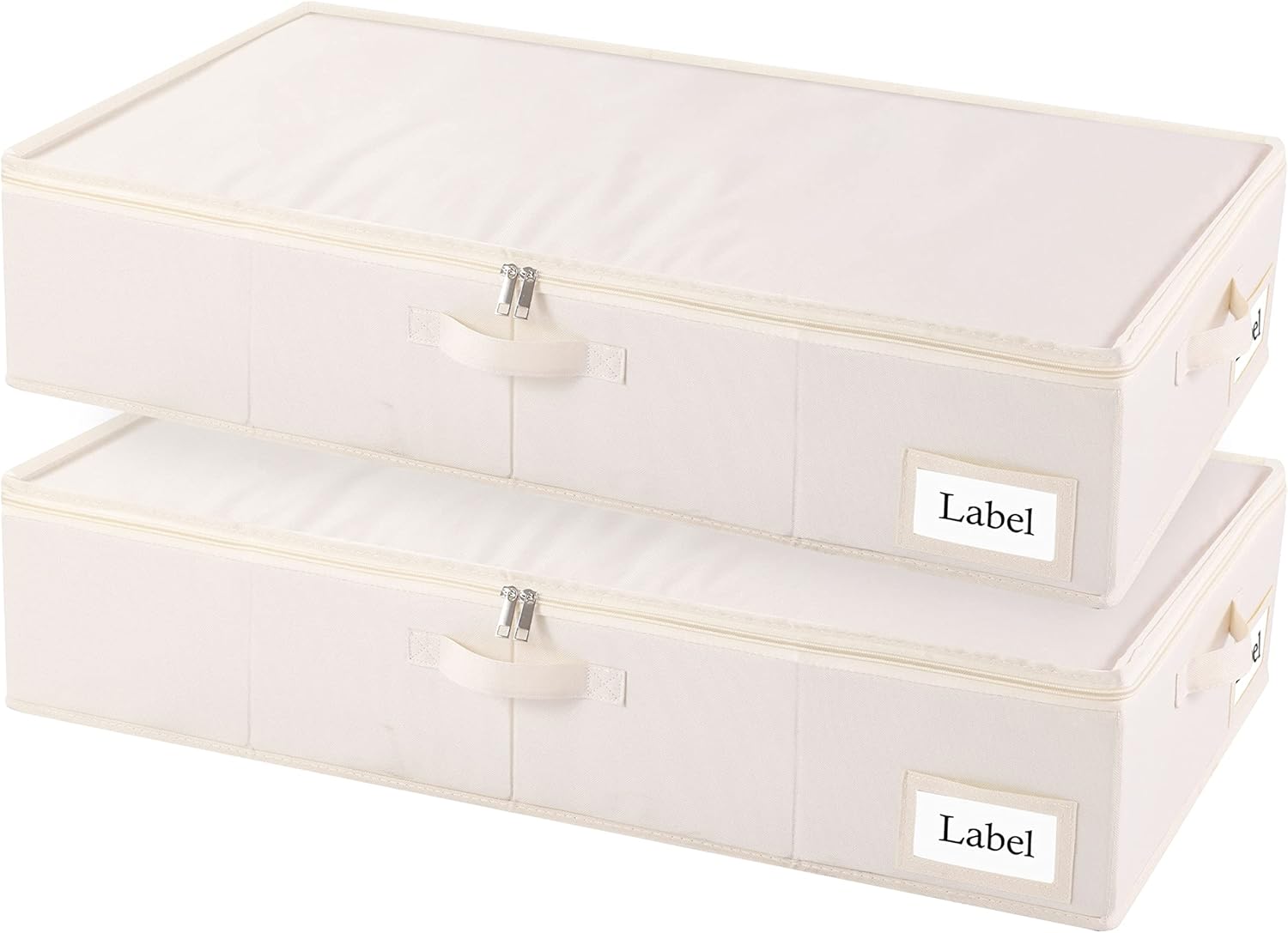 折りたたみ式防塵収納ケース 60x30x15cm 大容量 持ち手付き ベージュ 2個セット