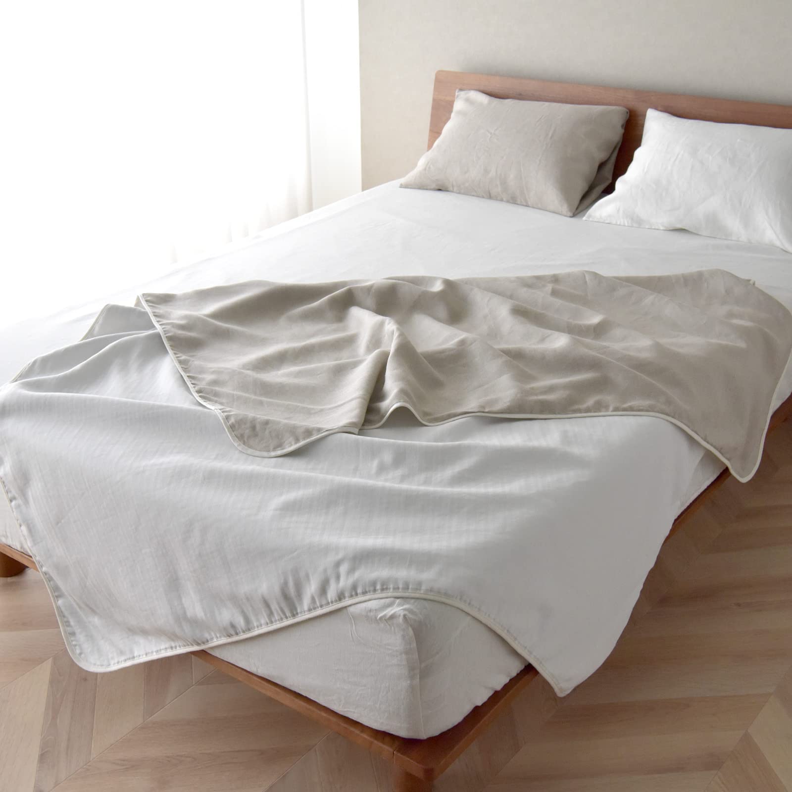 ガーゼケット フレンチリネン 和晒しダブルガーゼ ブランケット シングル 日本製 140×200cm 綿100% 麻100% リバーシブルタイプ 大判 夏用 北欧 ひざ掛け 冷感 ひんやり 涼しい コ