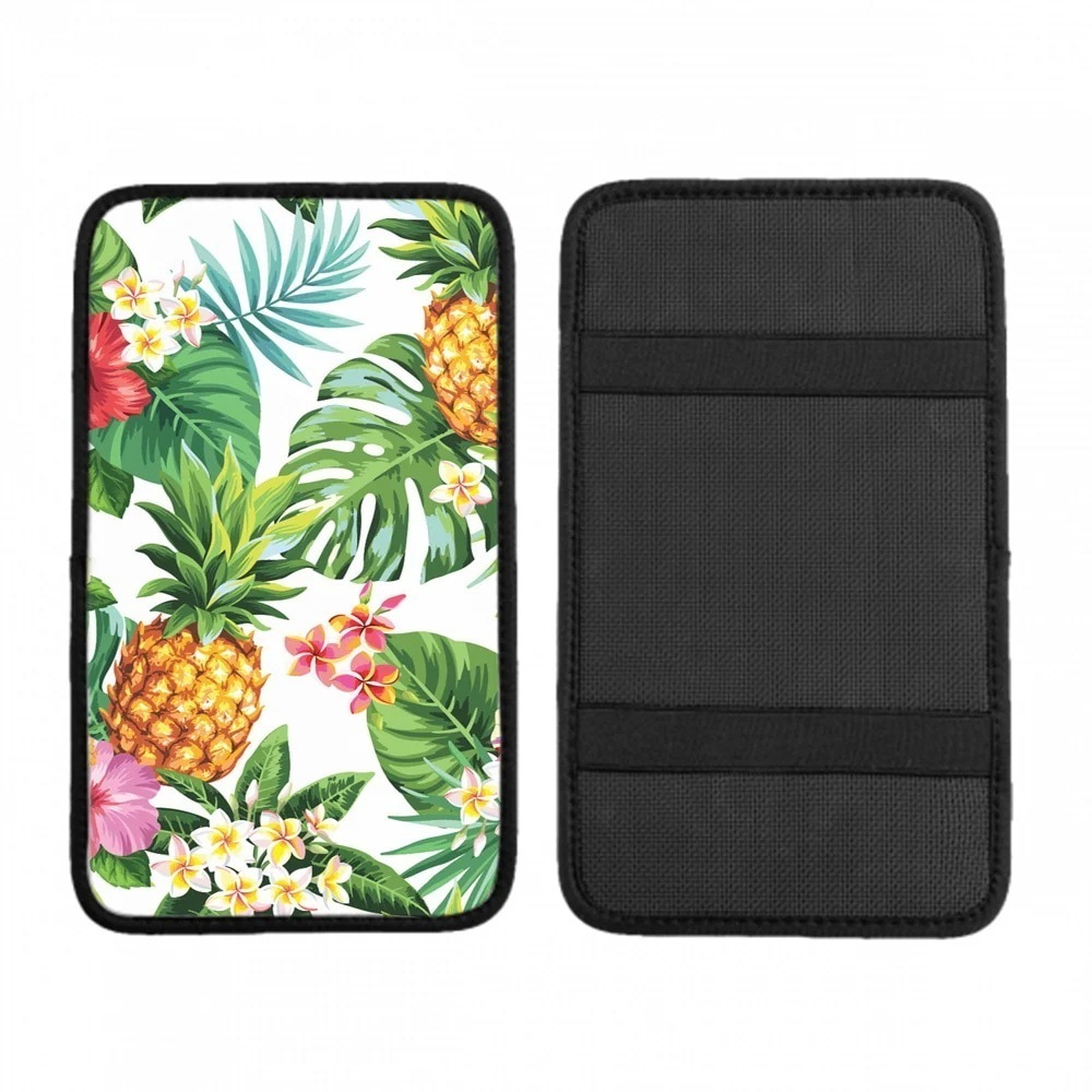 車の手すりボックスクッション シームレス-熱帯-パターン-パイナップル-ヤシの葉 ほこりや傷から耐久性と通気性