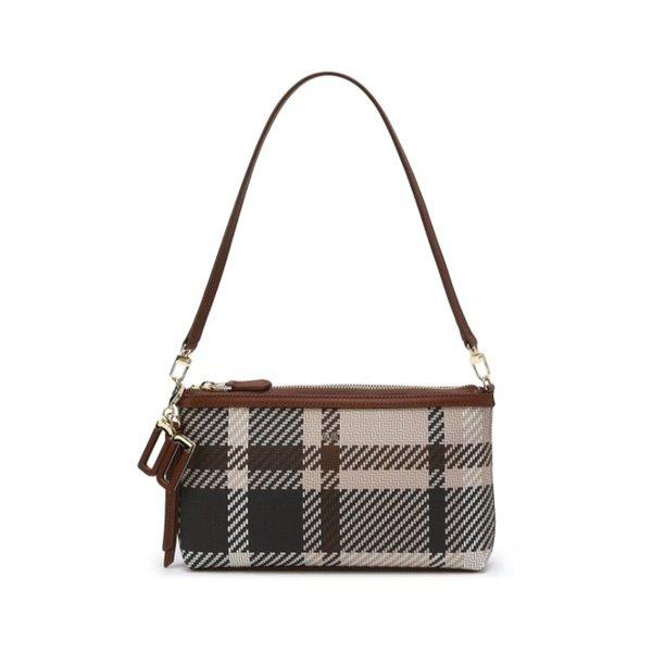 AK水原店 ハンドバッグ ブラウン タータンチェック レザー配色 ショルダーバッグ DCWA6E209