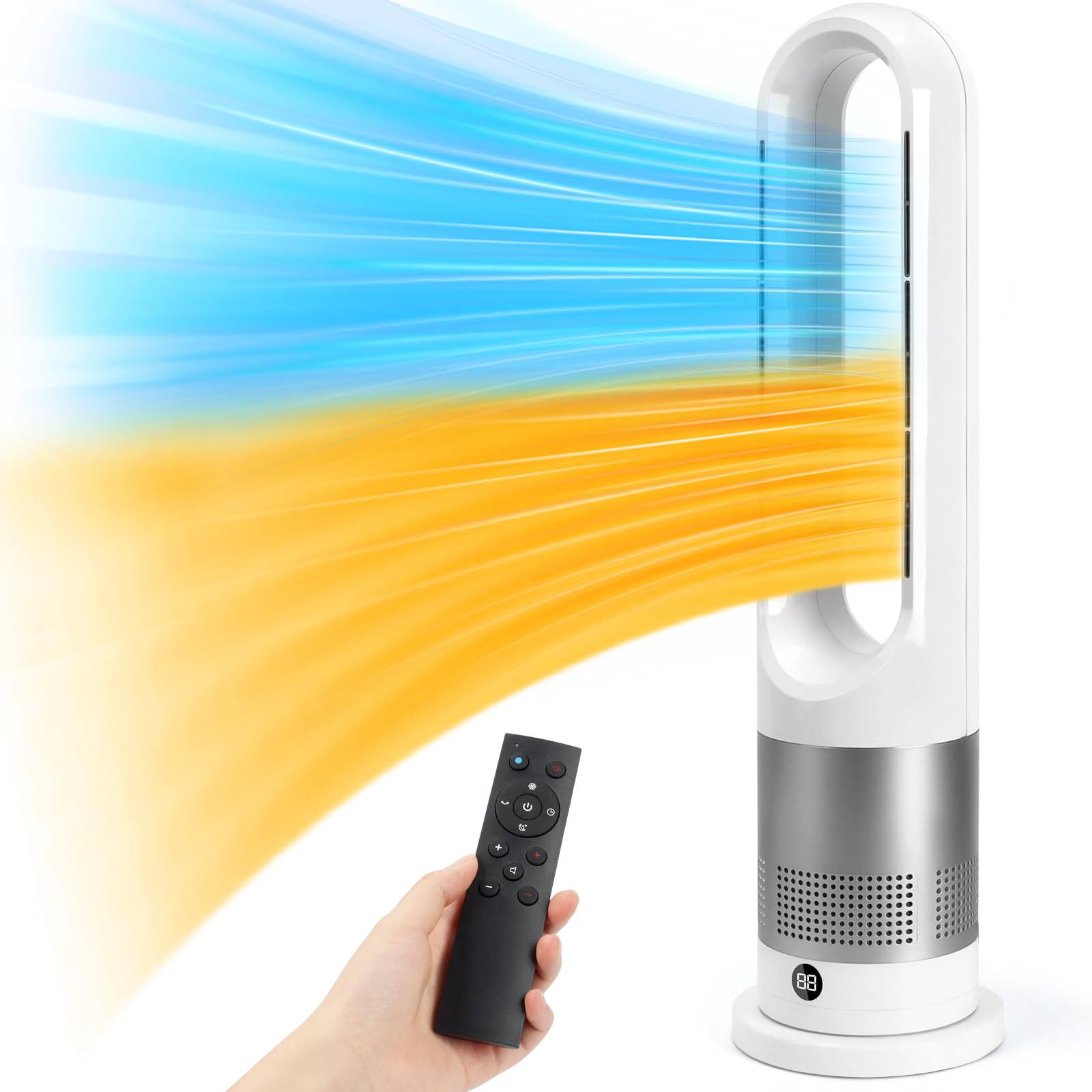 扇風機 羽なし タワーファン 夏冬兼用 羽なし扇風機 【8段階涼風/3段温風】 80左右首振り 1-9ｈタイマー設定可 転倒自動オフ 冷暖両用 省エネ DCモーター 暖房器具 低騒音 省エネ 大風量