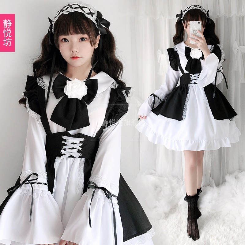 黒と白のメイド服ロリータゴシックコスプレ衣装cosフルセットドレスレディースドレス兄貴ドレス