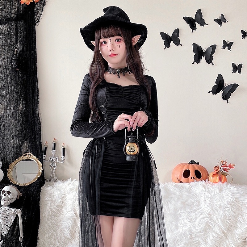 ハロウィンコスチューム マジシャン 魔女 ダーク ゴシック ローブ ステージパフォーマンス ロールプレイ コスプレコスチューム