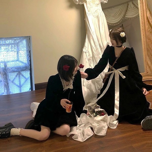 最終在庫ブラック　ドレス リボン 大人 ピアノ 発表会 ロング丈 ミモレ丈 演奏会 ピアノ発表会 袖付き ワンピース 二次会 女子会 成人式 パーティードレス 大人可愛いS M