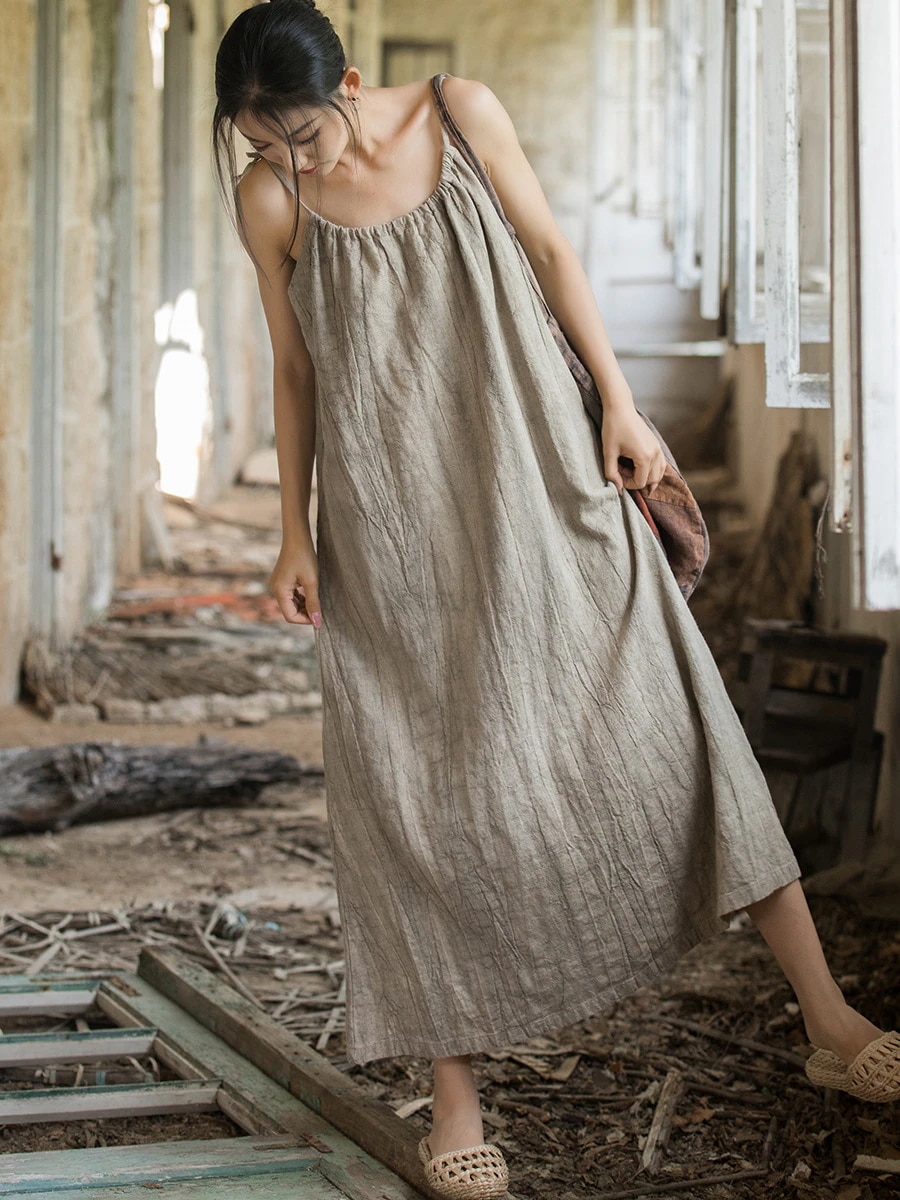 韓国 ワンピース 夏 調節可能なロングキャミソールスカートゆったりレトロ春夏痩せた雰囲気の婦人服スカート レディース パーティードレス シャツワンピース