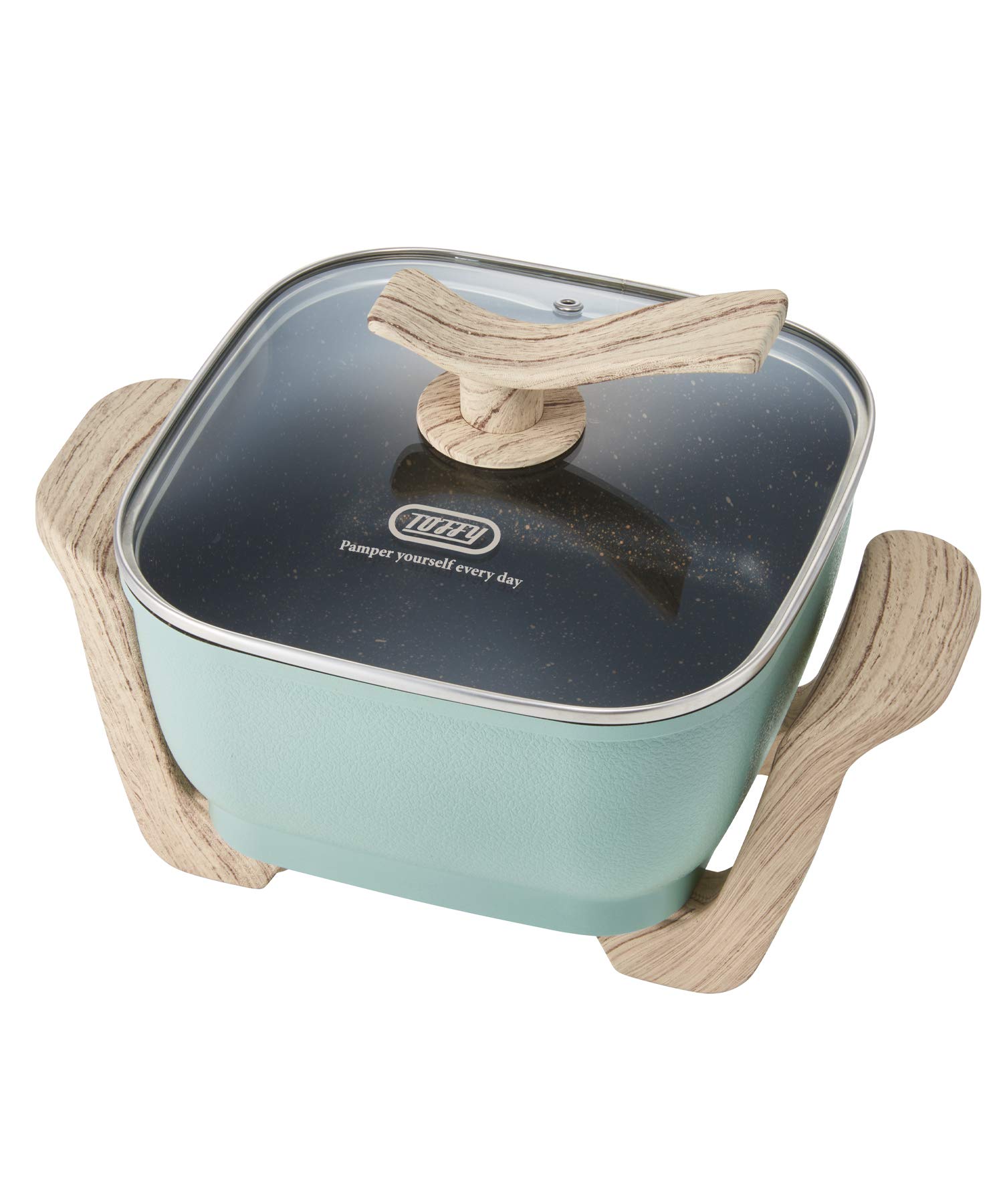 【Toffy/トフィー】 コンパクトマルチ電気鍋 K-HP3 (ペールアクア) 1台6役 鍋 ヒーター一体型 煮る 焼く 蒸す 炒める 揚げる 炊く コンパクト 約2.8L ガラス蓋 レトロ かわいい