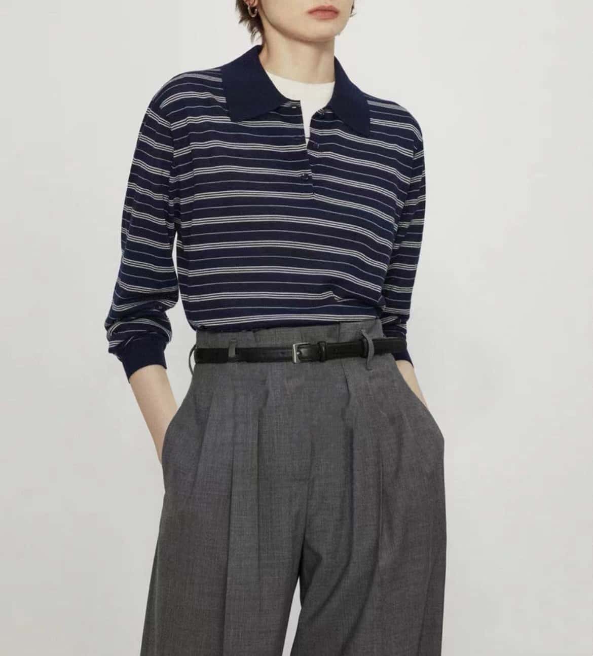 【2024新作】【シルク&カシミヤ混】ストライプ柄 長袖ポロシャツ メンズ レディース S-XL 通気性 洗濯機OK（ネット使用） カジュアル フォーマル 春秋トップス【LPIUTY】