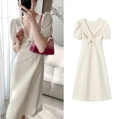 女の2025夏の新型のフランス式の用心机気品は腰を縮めてやせて見えるネックの泡の袖の長い