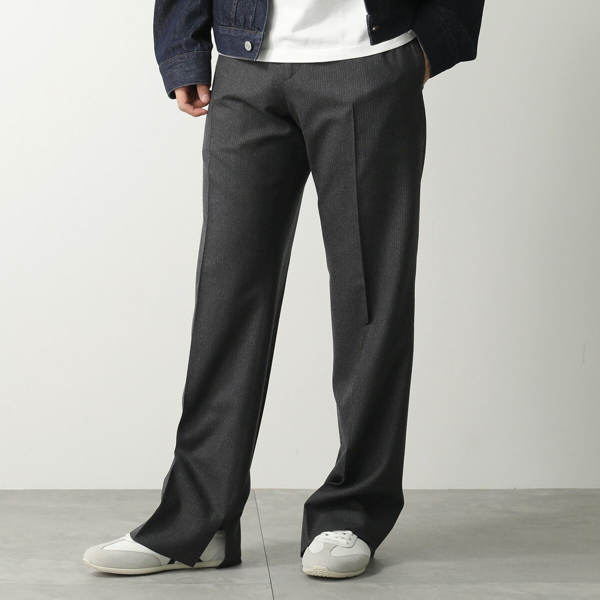 CELINE セリーヌ スラックス RP05J772W.08CR メンズ ウール フランネル ストライプ パンタロン フレアレッグ ベント チャコールグレー