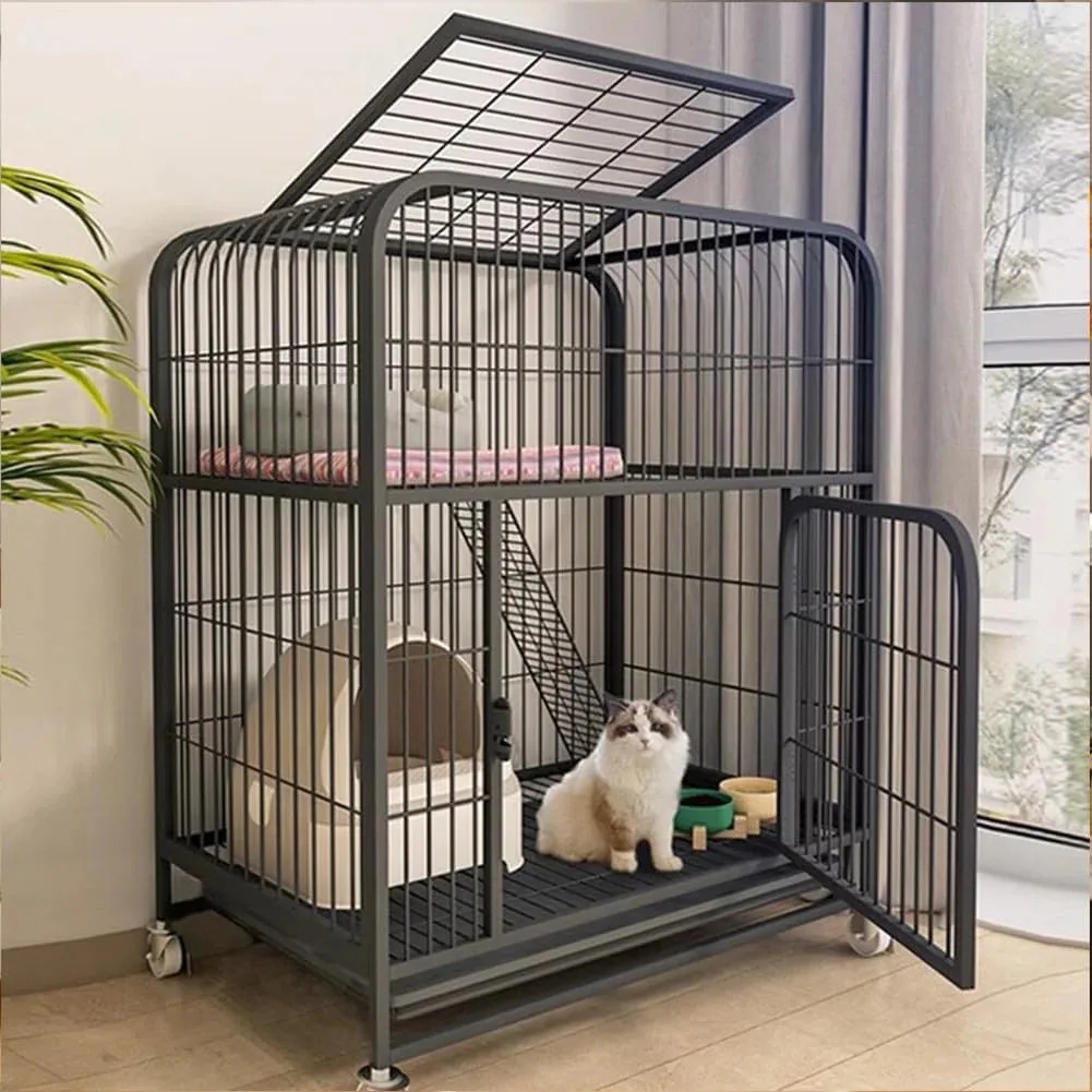 Areden 猫ケージ 猫用ケージ 猫ハウス 室内用猫のゲージ 多頭飼い猫 移動便利 組立簡単 室内飼い ペット用品(ブラック 78*55*100cm