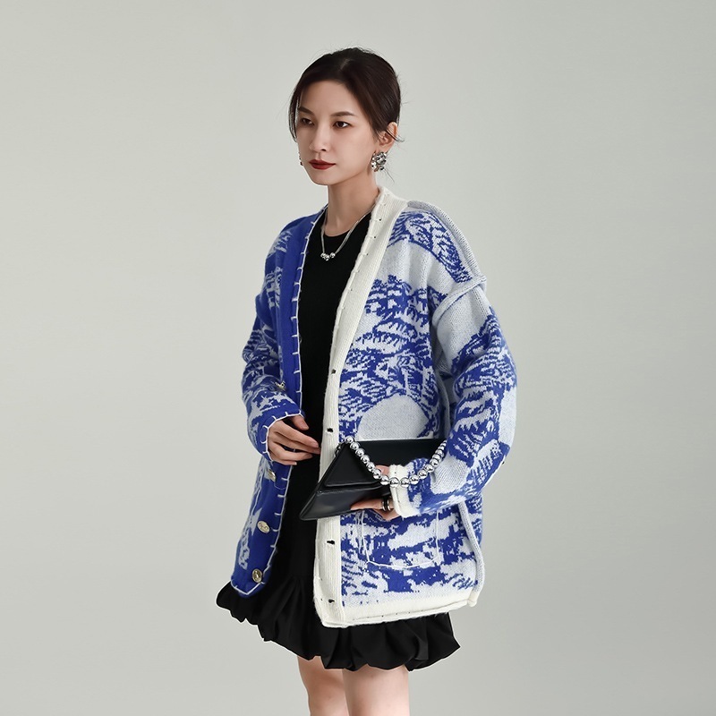 韓国落書き芸術の雰囲気感ニットカーディガン セーターのコートは春夏アウター メリヤス