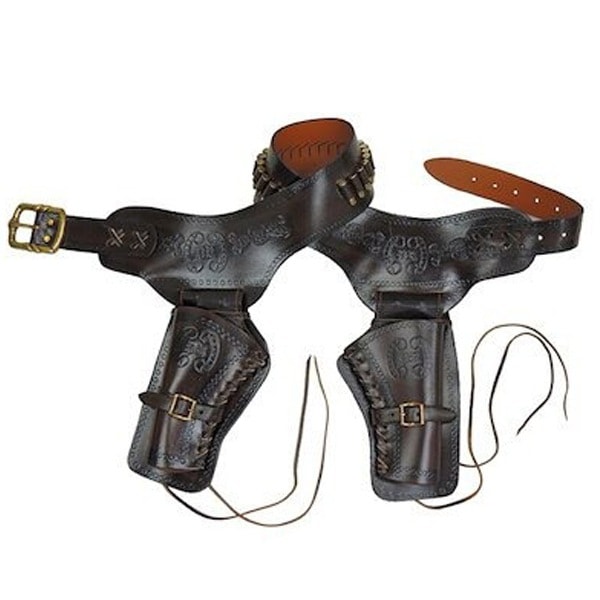 サバゲー ベルト リボルバー 2丁用 ガンベルト 24ブレット付 DENIX デニックス 704 127cm 弾丸 ホルスター 銃 ピストル レプリカ 復刻銃 古式 西洋 モデル アクセサリー 革