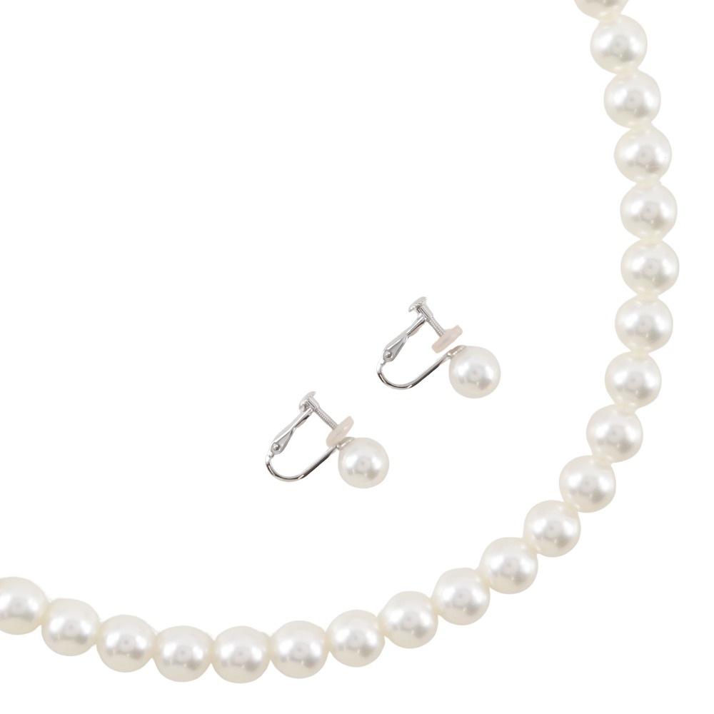 イヤリング セット 真珠 ネックレス 8.0～8.5ｍｍ パール K14ホワイトゴールド シルバー 約44.1g レディース 中古品 Aランク