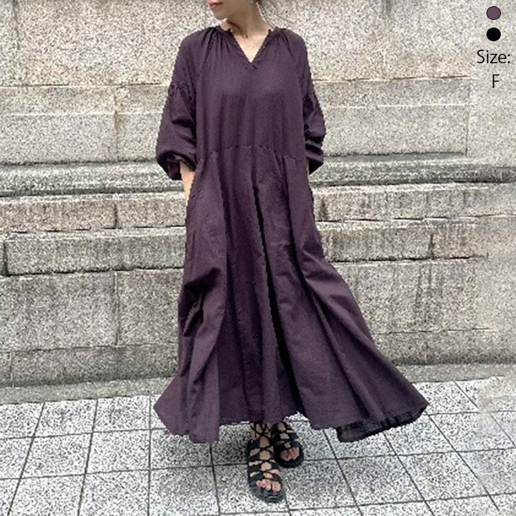 安い商品 今日だけ ワンピース レディース シャツワンピース 長袖 バルーン パフスリーブ Vネック Aライン ロング丈 体型カバー ゆったり マキシワンピース 秋 カジュアル ナチュラ 3枚購入で3