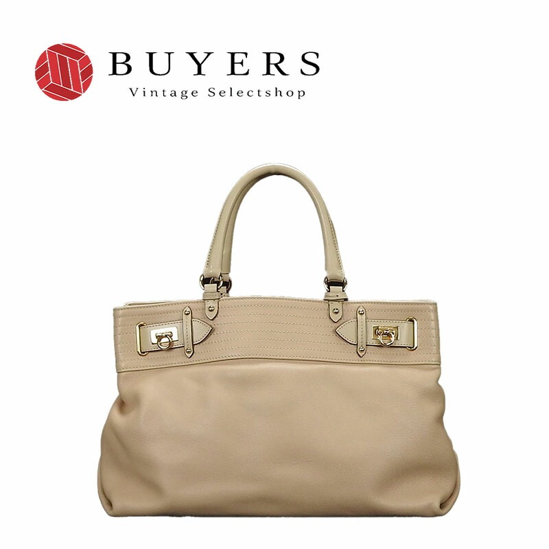 中古 サルヴァトーレフェラガモ Salvatore Ferragamo フェラガモ 2WAYハンドバッグ レザー ベージュ ショルダーバッグ ゴールド金具 ガンチーニ Hand Bag leathe
