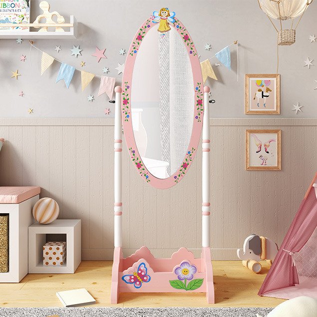 人気の春夏 スタンドミラー 子供用ドレッサー おしゃれ かわいい 鏡 子 木製 おままごとミラー 誕生日 キッズ 鏡