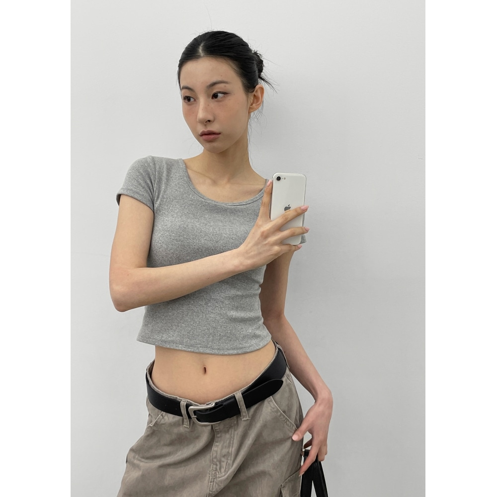 ブラックアップ [MADE] イージーベーシックリブ付き Uネック半袖Tシャツ (キャップ付き)