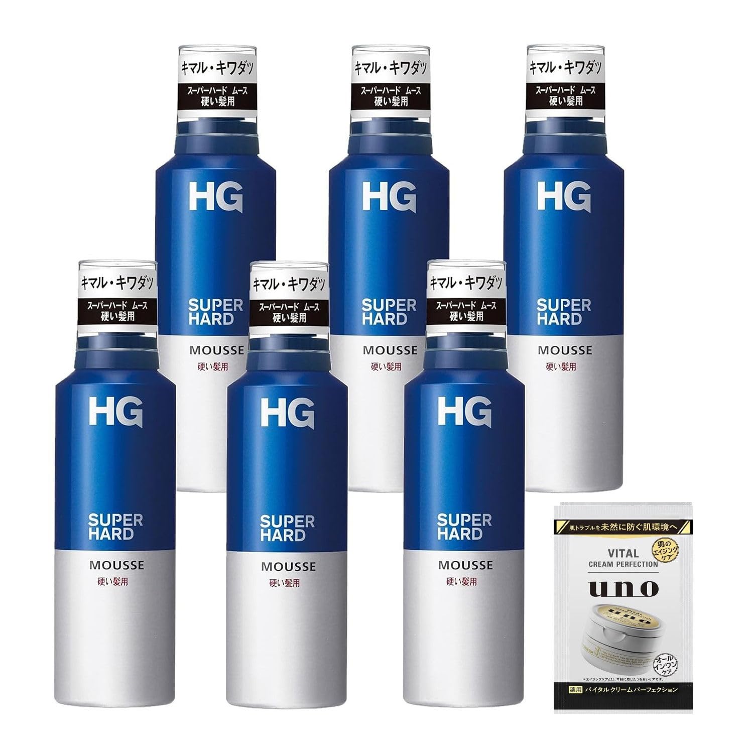 【まとめ買い】HG スーパーハード ムース 硬い髪用 セット 180g×6個 +おまけ 強力 長時間 キープ 超微香性 スタイリング メンズ