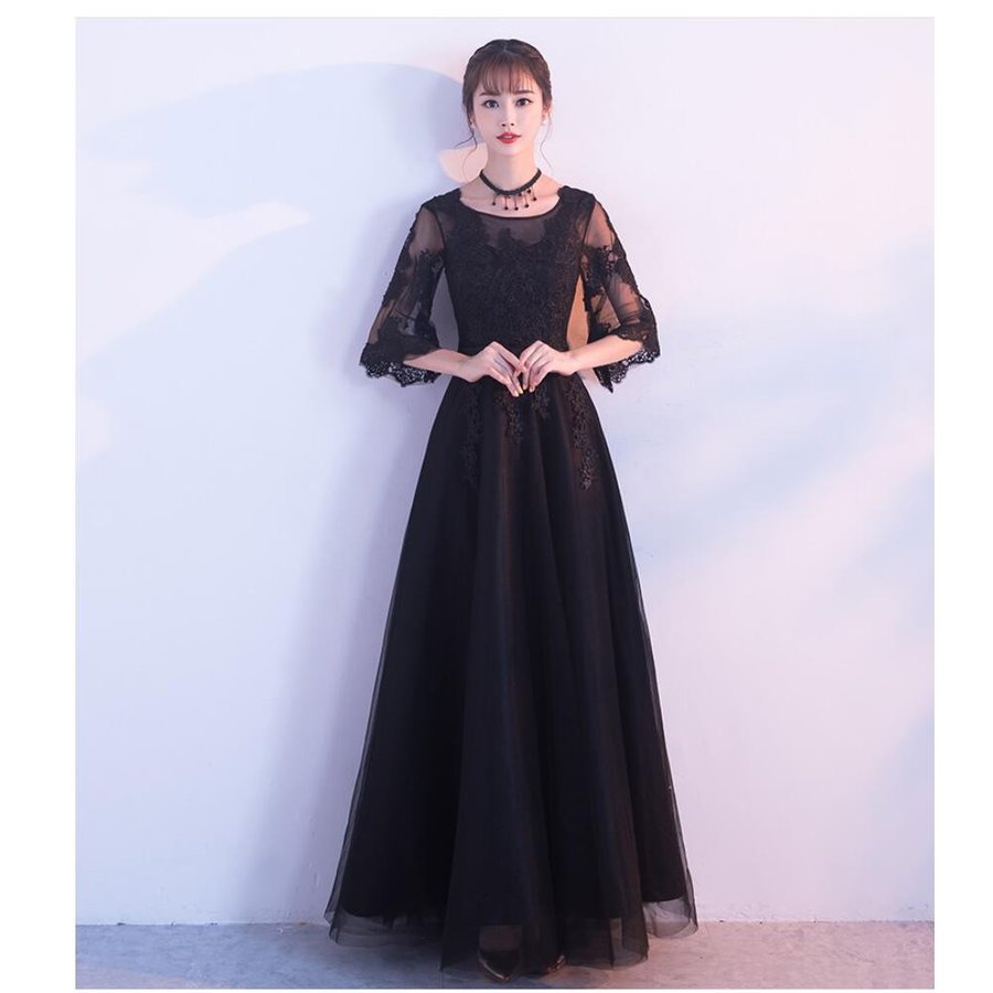 パーティードレス ロングドレス ウェディングドレス ブラックワンピース ブライダルドレス 披露宴 結