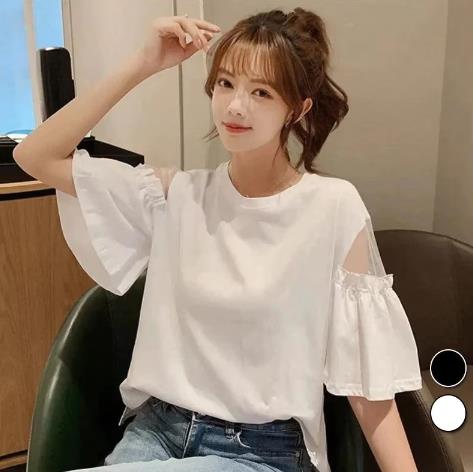 フレア袖ブラウス Tシャツ 可爱い ゆったりしたTシャツ レディース Tシャツ