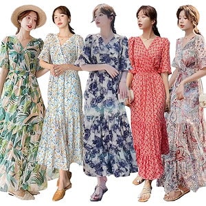 夏 新入荷ワンピース/大きいサイズ/夏/ワンピース ロング/花柄ワンピ 韓国ファッション ドレス