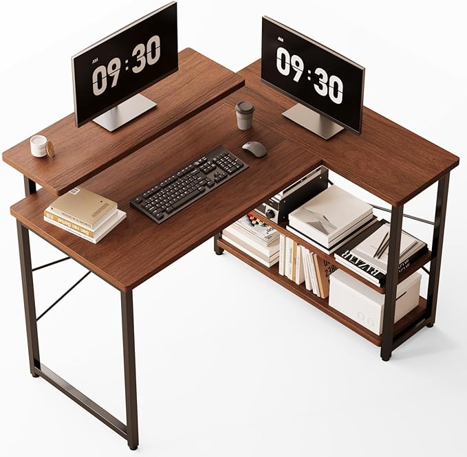 L 字デスク 棚付き パソコン / 学習 / ゲーミング兼用 省スペース 組立簡単 在宅勤務向け