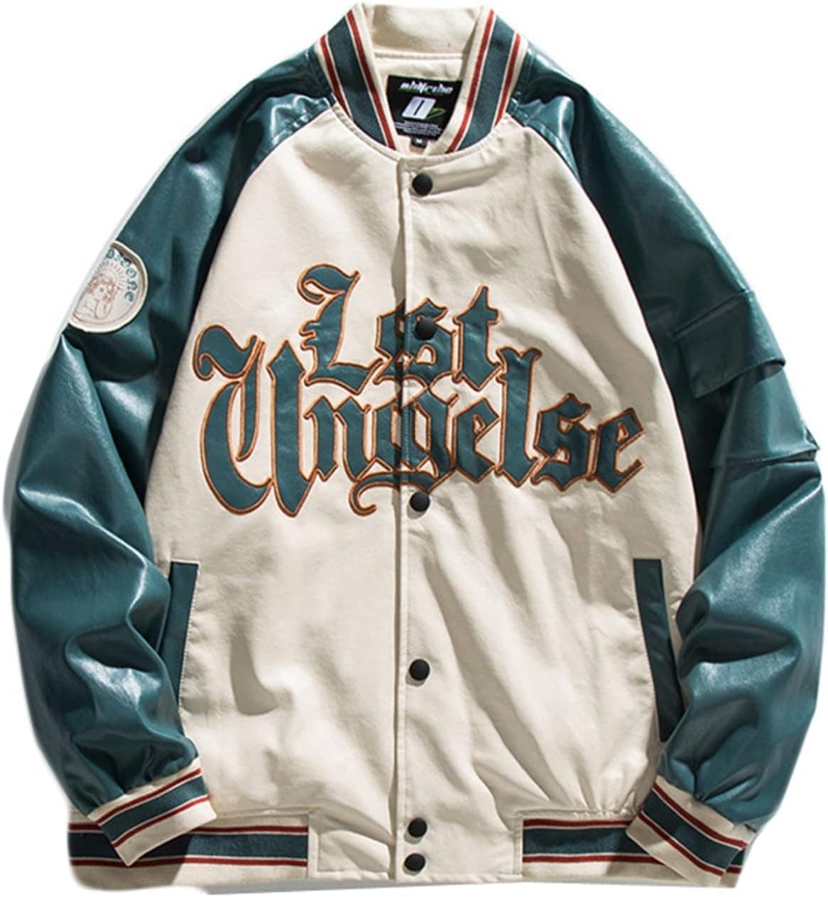 スタジアムジャンパー PU革 スタジャン メンズ 春秋 革ジャン フェイクレザー ジャケット 防風防寒 カジュアル アウター 刺繍 バイカラー おしゃれ 通勤 通学 サイクリング 薄手 大きいサイズ