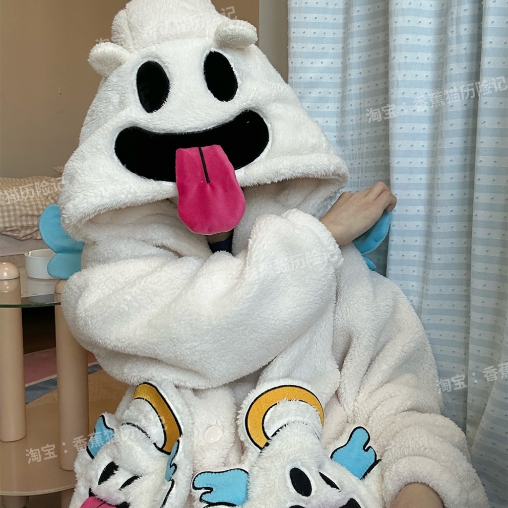 冬用の女性用かわいいゴーストパジャマにベルベットと厚いぬいぐるみの超厚手ナイトガウンとナイトガウンのホーム服セットは屋外でも着用可能 5,719円