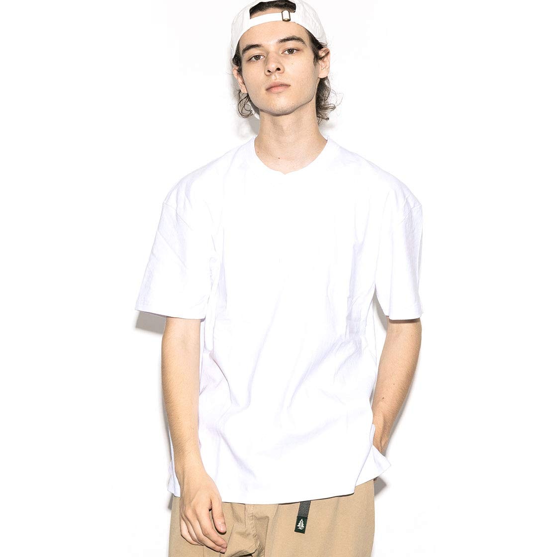 [グッドウェア] 半袖 ヘンリーネック Tシャツ レギュラー ヘビーウェイト 7.6オンス USAコットン メンズ 無地 (Medium, ホワイト)