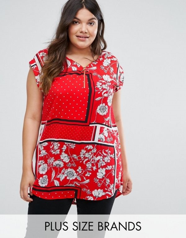 New Looks ニュールック レディース 大きめサイズ ゆったりサイズ 送料無料 Red pattern New Look Curve Scarf Print Tunic Top