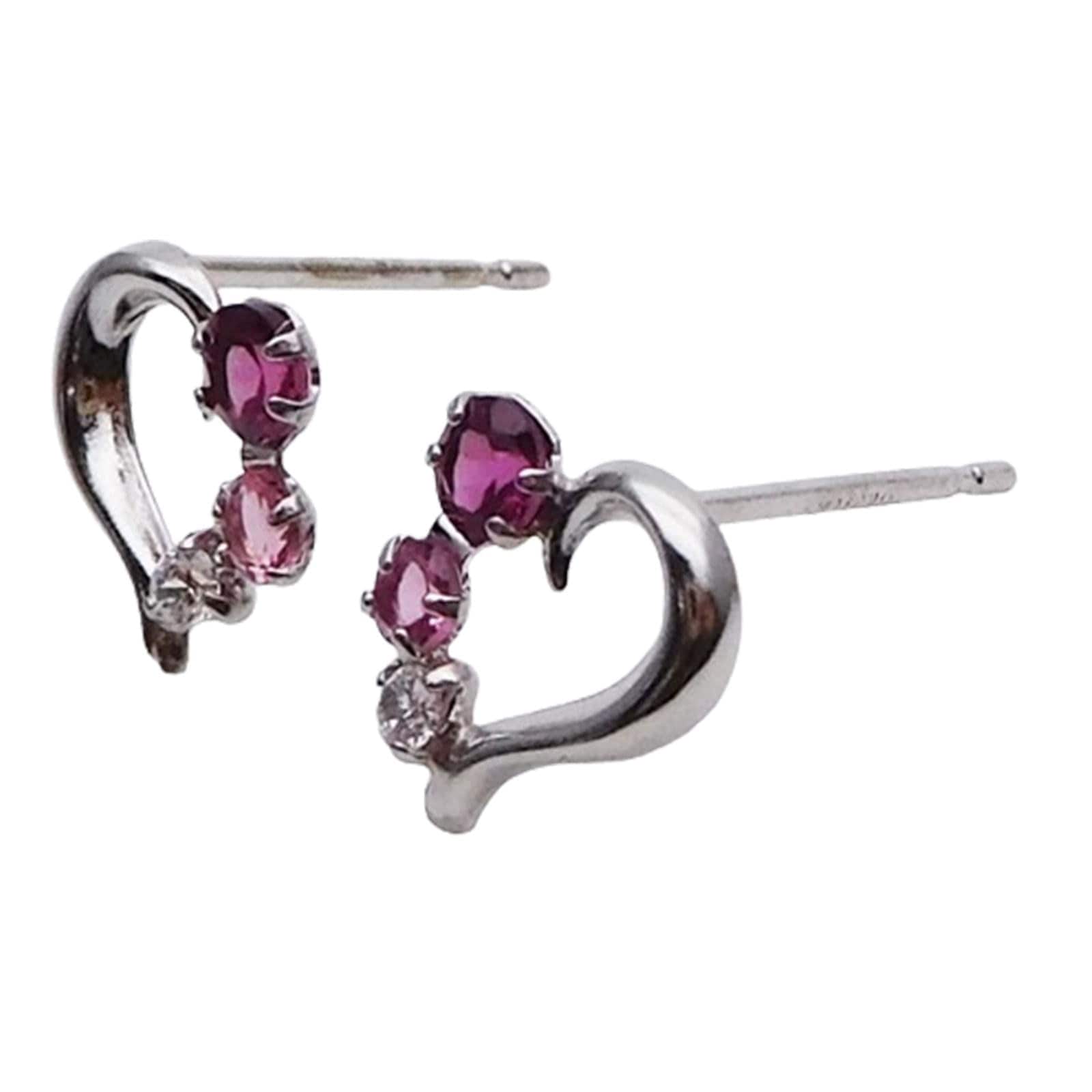 ハートモチーフ ロードライトガーネット グラデーションピアス K10ホワイトゴールド