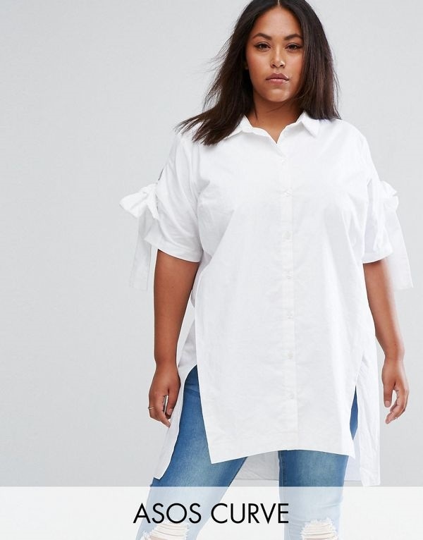 ASOS エイソス レディース 大きめサイズ ゆったりサイズ 送料無料 White CURVE Cotton Shirt Tunic with Splits