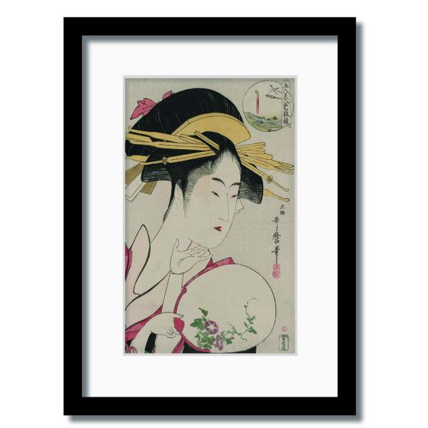 ファブリックパネル アートフレーム 日本風 和 江戸 壁掛け ウォールデコレーション 浮世絵 喜多川歌麿 美人画 五人美人愛敬競松葉屋喜瀬川 317x440mm 6,890円