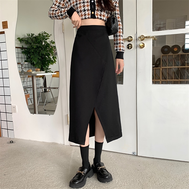 フロントスリットスカート スカート ボトムス ロングスカート ミモレ ミモレ丈 ロング ロング丈 ハイウエスト かわいい 大人可愛い きれいめ シンプル カジュアル 大人 上品 おしゃれ お洒落