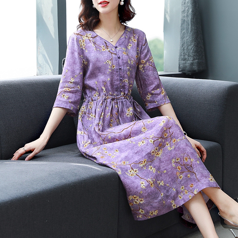 ワンピース レディース プルオーバー 民族衣装 ロング ロング丈 袖あり 7分袖 七分袖