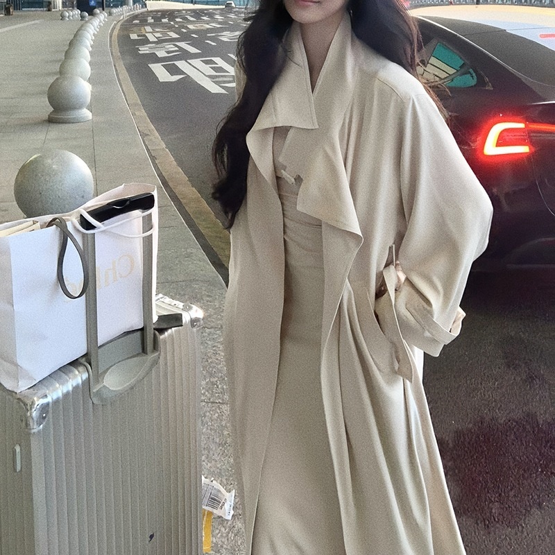トレンチコート 2025春秋新作トレンチコートレディースファッションスタンドカラーロングコートコート女性