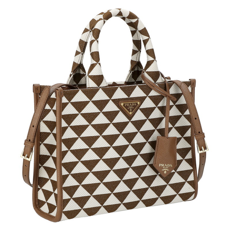 PRADA 1BA354 TRI/JAC OOM/TAB/TAL プラダ トートバッグ ファブリック×レザー タバコ/タルコホワイト