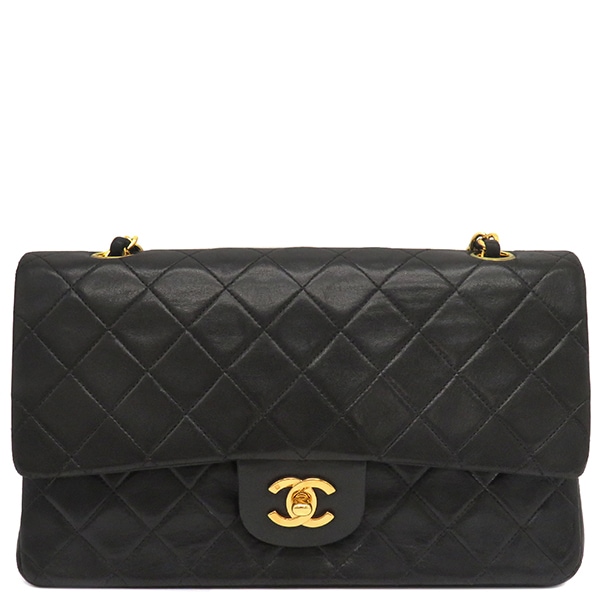 シャネル CHANEL ショルダーバッグ ダブルフラップ ラムスキン ブラック 黒 マトラッセ チェーンショルダー 50******【中古】