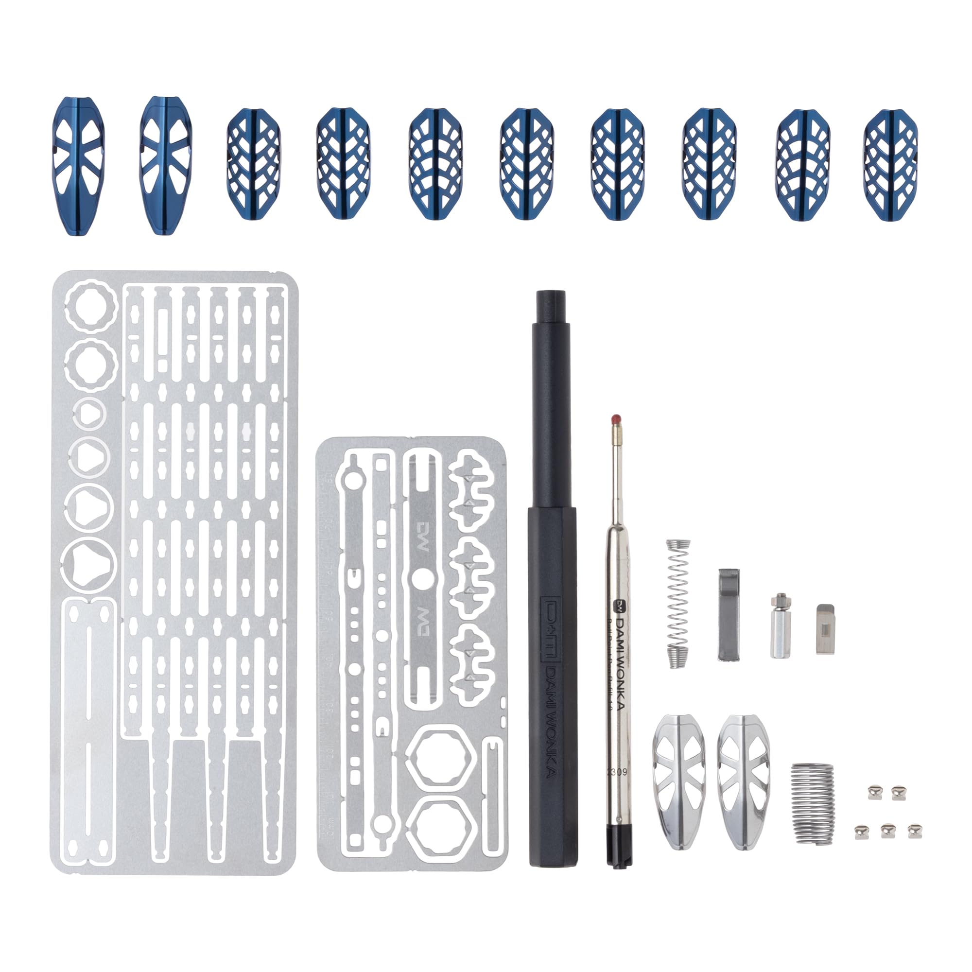 組立式ステンレスボールペン+鱗紋甲冑パーツ Assembly.Craft シルバー (本体) /ブルー (パーツ) 144mm×10mm