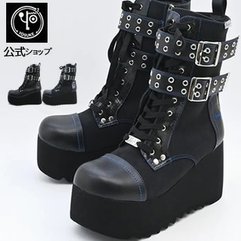 【公式SHOP特典キズ補修液付】 ヨースケ 厚底ブーツ メンズ レースアップブーツ スタッズ 10cm 厚底フラット 靴