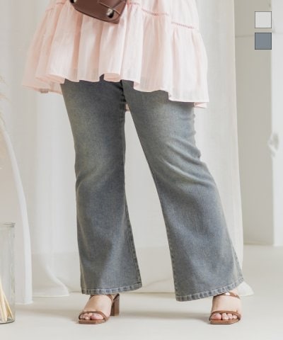 大きいサイズ レディース LL 3L 4L XL XXL XXXL ストレッチデニムフレアパンツ