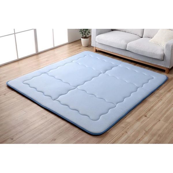 ふっくらボリューム冷感ラグ ランドブルー 190×190cm メーカー直送